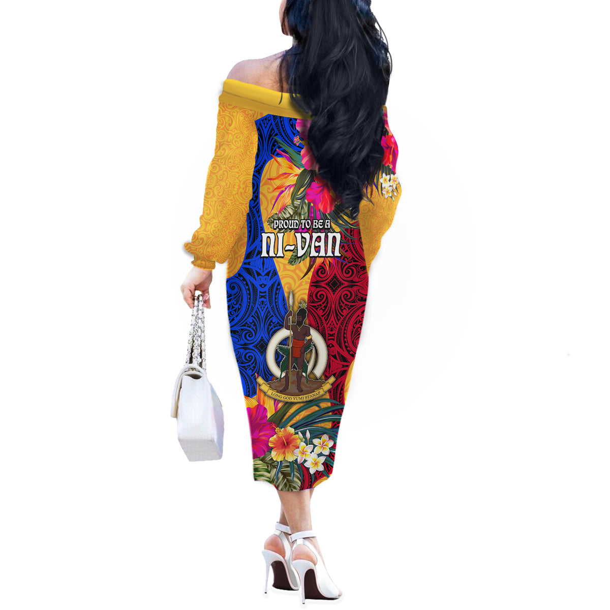 Torba Day Off The Shoulder Long Sleeve Dress Proud To Be A Ni-Van Beauty Pacific Flower LT03 - Polynesian Pride