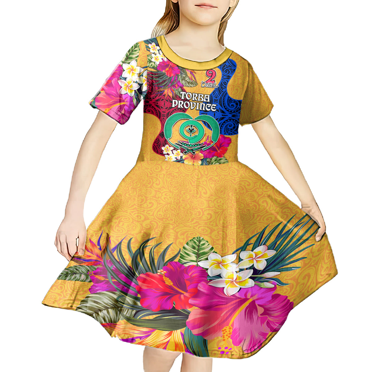 Personalised Torba Day Kid Short Sleeve Dress Proud To Be A Ni-Van Beauty Pacific Flower LT03 - Polynesian Pride