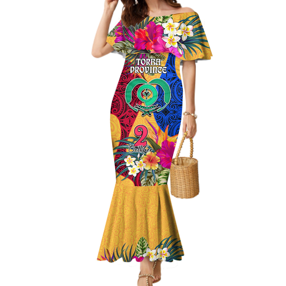 Personalised Torba Day Mermaid Dress Proud To Be A Ni-Van Beauty Pacific Flower LT03 Women Yellow - Polynesian Pride