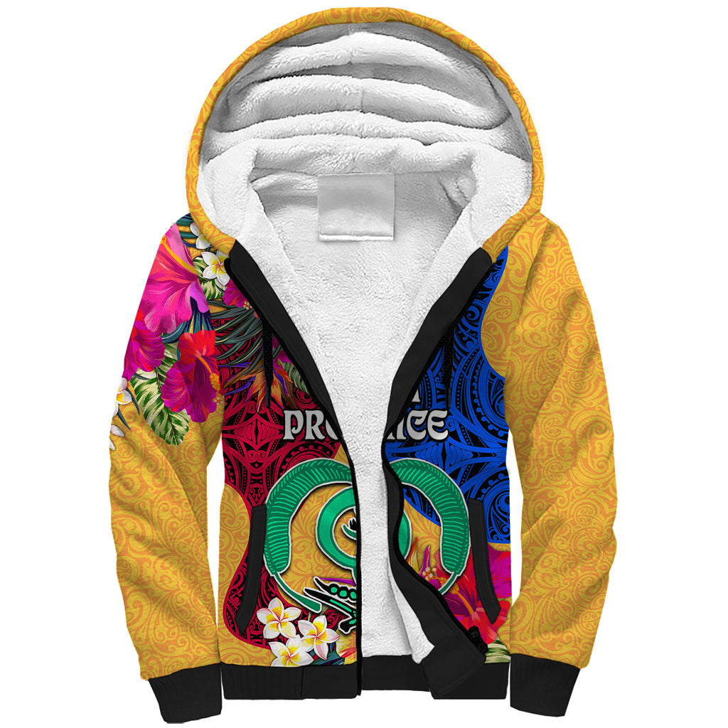 Personalised Torba Day Sherpa Hoodie Proud To Be A Ni-Van Beauty Pacific Flower LT03 Unisex Yellow - Polynesian Pride