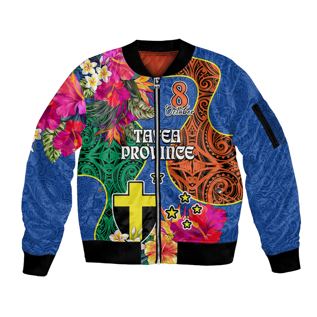 Tafea Day Sleeve Zip Bomber Jacket Proud To Be A Ni-Van Beauty Pacific Flower LT03 Unisex Blue - Polynesian Pride