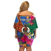 Personalised Tafea Day Family Matching Off Shoulder Short Dress and Hawaiian Shirt Proud To Be A Ni-Van Beauty Pacific Flower LT03 - Polynesian Pride