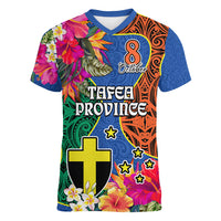 Personalised Tafea Day Women V Neck T Shirt Proud To Be A Ni-Van Beauty Pacific Flower LT03 Female Blue - Polynesian Pride