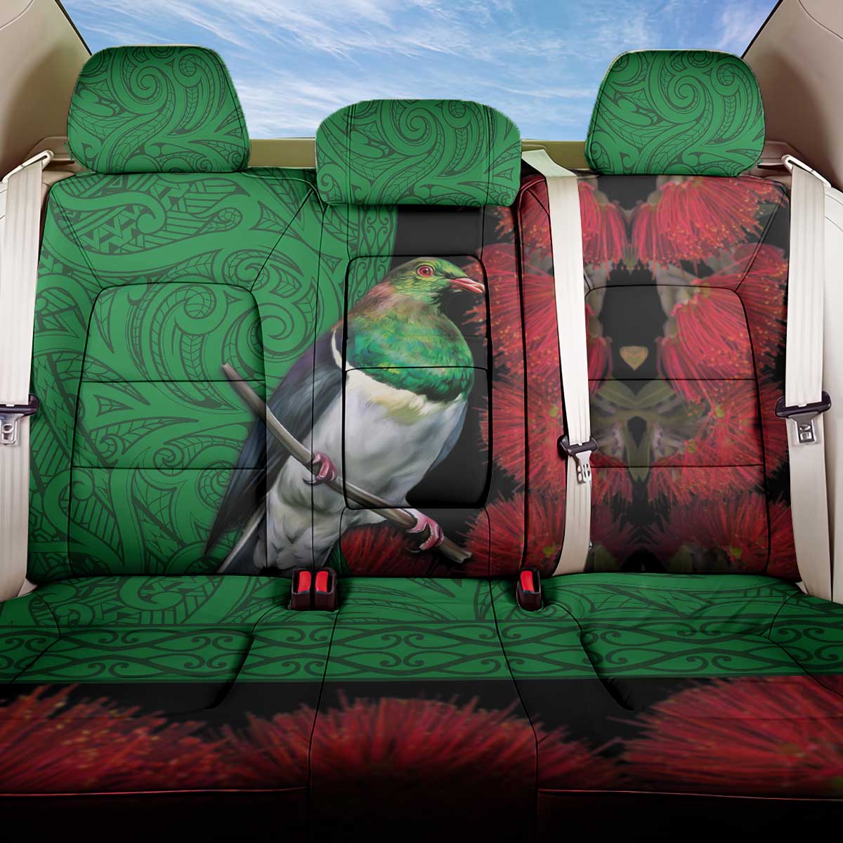 New Zealand Kereru And Pohutukawa Back Car Seat Cover Maori Tribal Tattoo