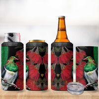 New Zealand Kereru And Pohutukawa 4 in 1 Can Cooler Tumbler Maori Tribal Tattoo