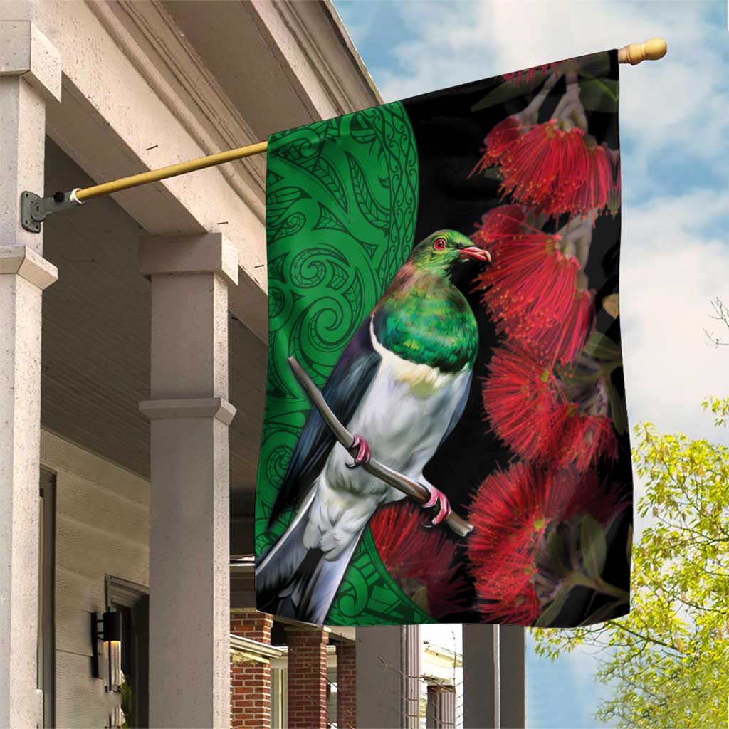 New Zealand Kereru And Pohutukawa Garden Flag Maori Tribal Tattoo