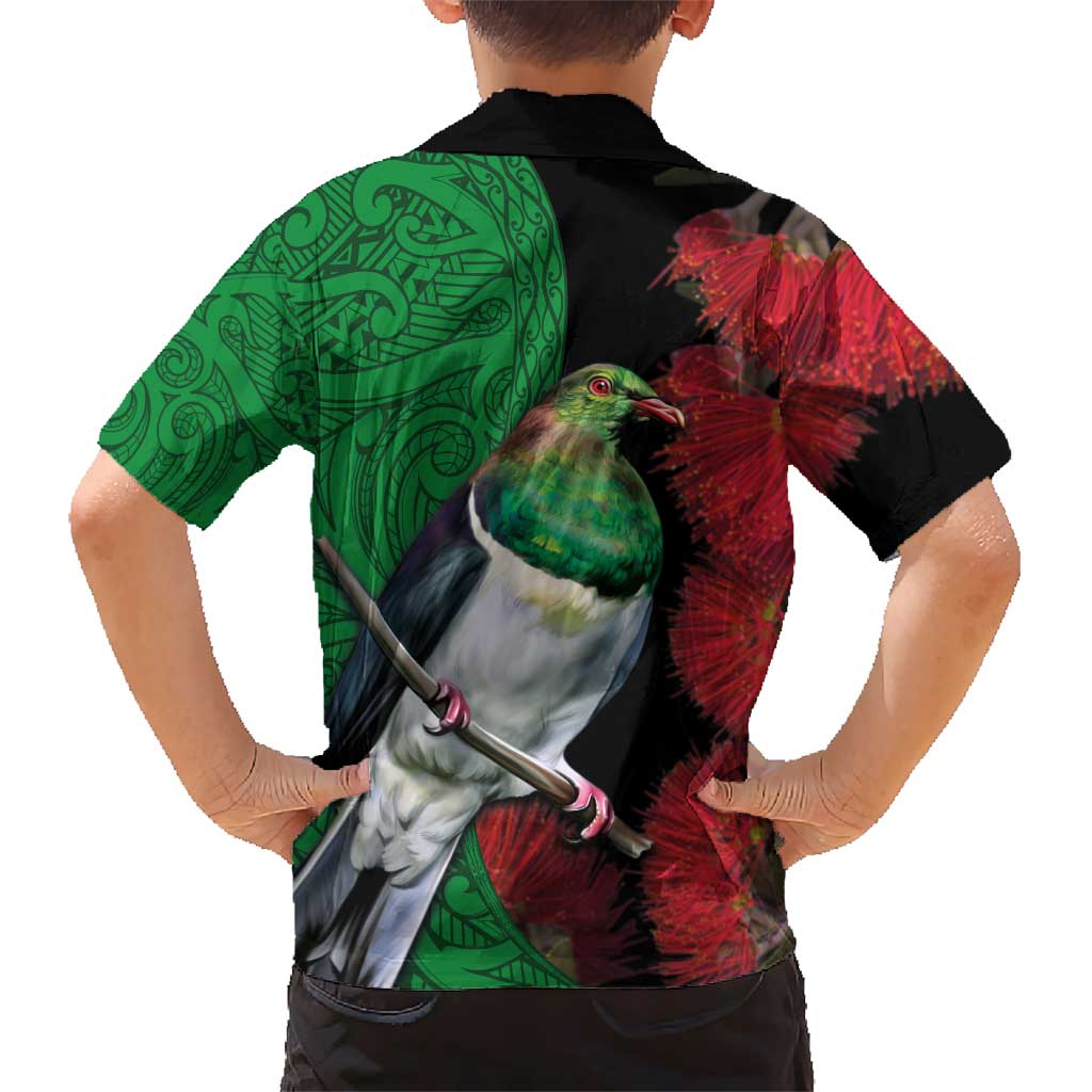 New Zealand Kereru And Pohutukawa Kid Hawaiian Shirt Maori Tribal Tattoo LT03 - Polynesian Pride