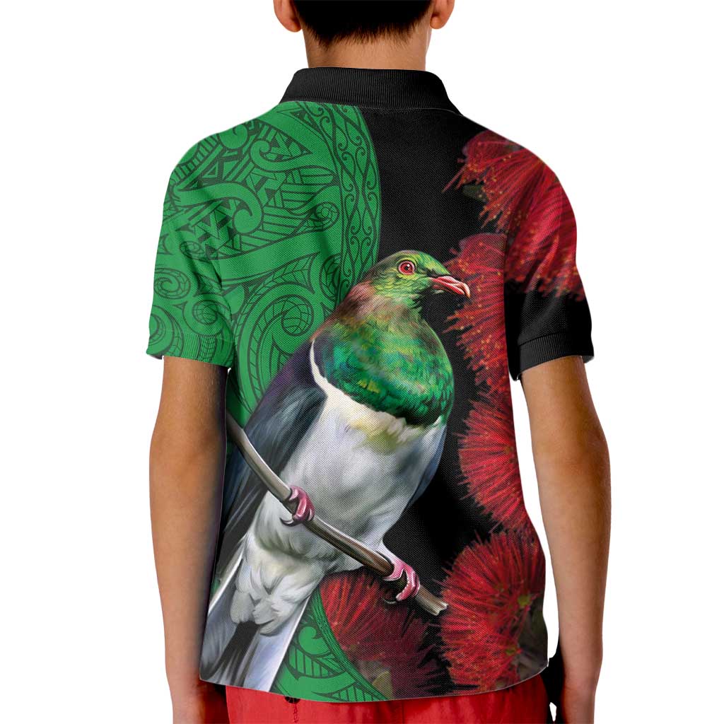 New Zealand Kereru And Pohutukawa Kid Polo Shirt Maori Tribal Tattoo LT03 - Polynesian Pride