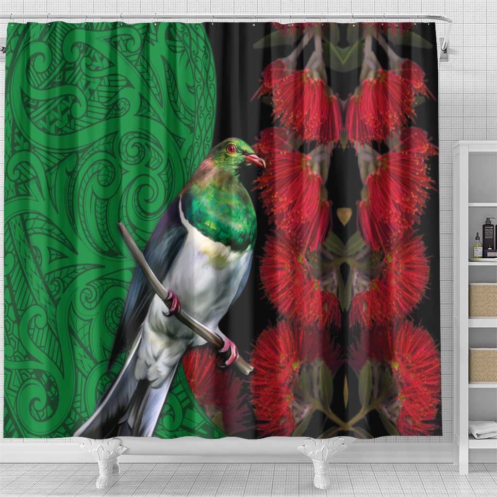 New Zealand Kereru And Pohutukawa Shower Curtain Maori Tribal Tattoo