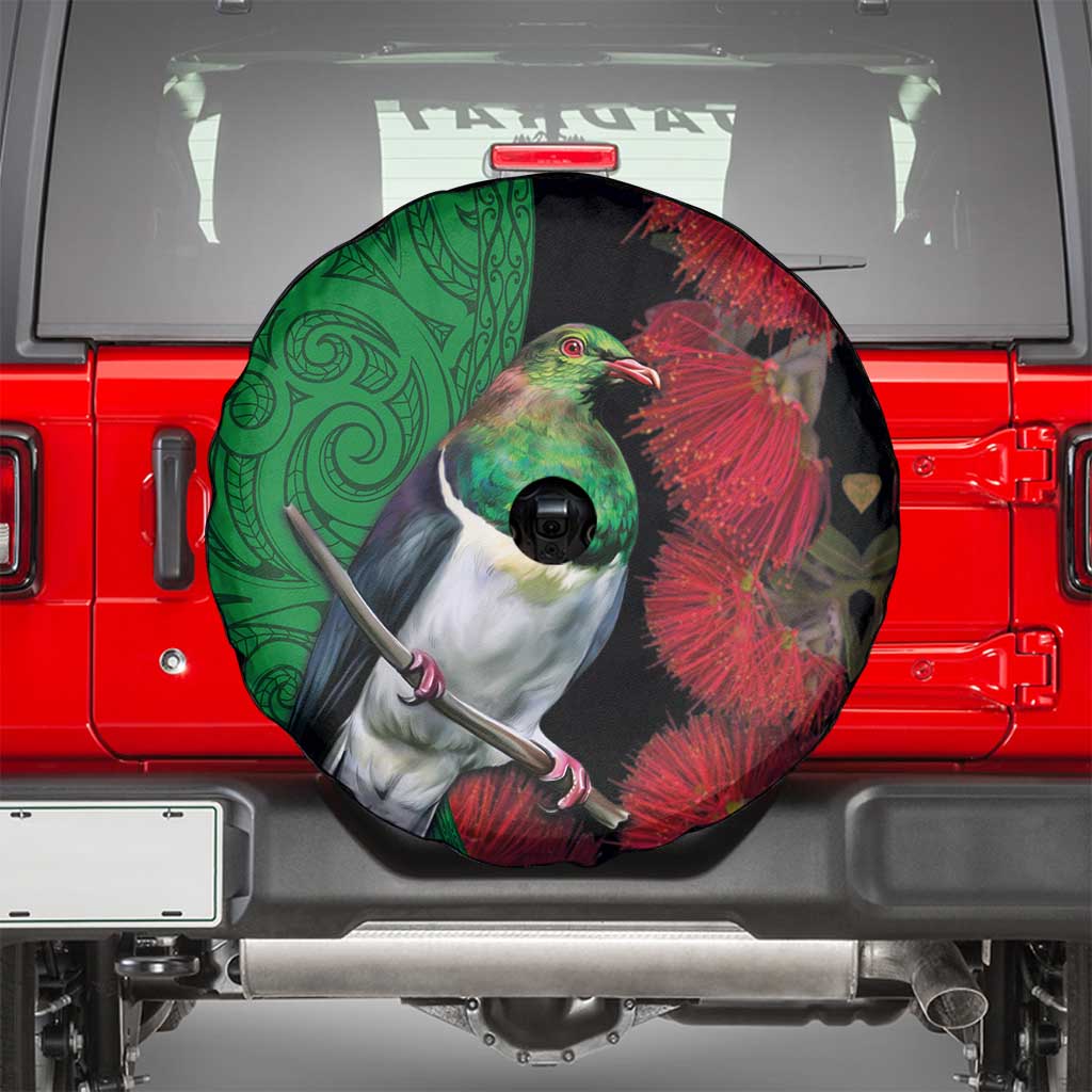New Zealand Kereru And Pohutukawa Spare Tire Cover Maori Tribal Tattoo