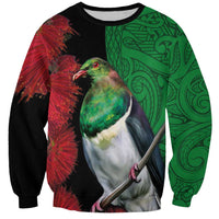 New Zealand Kereru And Pohutukawa Sweatshirt Maori Tribal Tattoo LT03 Unisex Black - Polynesian Pride
