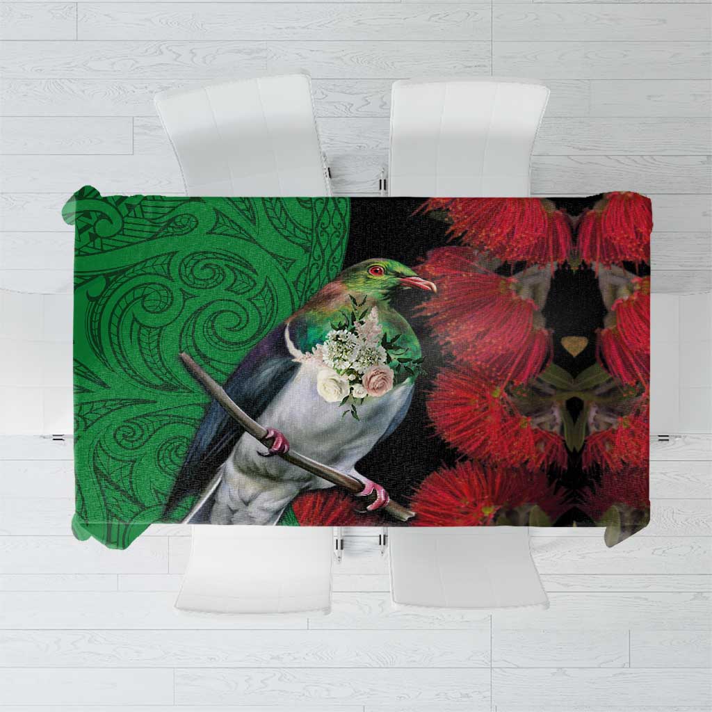 New Zealand Kereru And Pohutukawa Tablecloth Maori Tribal Tattoo LT03 Black - Polynesian Pride