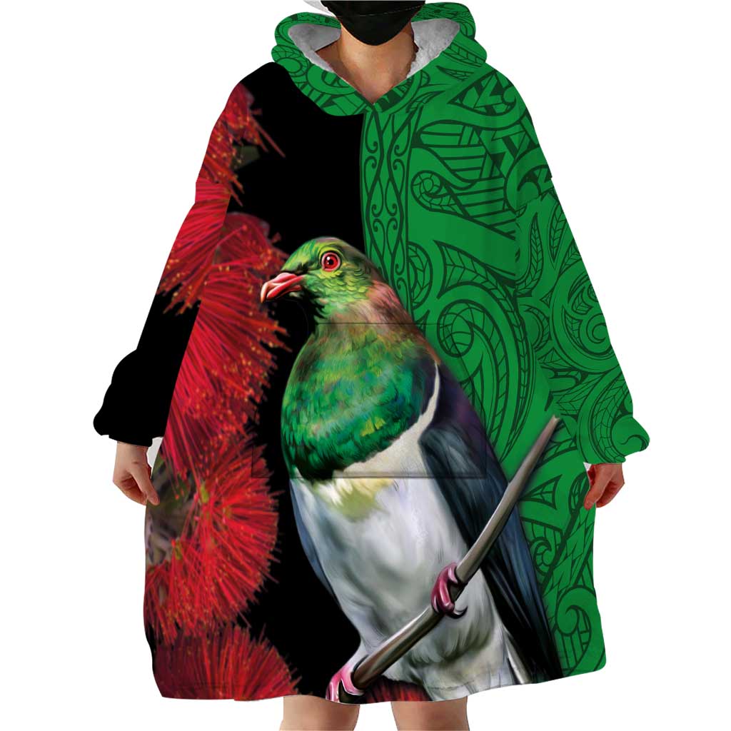 New Zealand Kereru And Pohutukawa Wearable Blanket Hoodie Maori Tribal Tattoo LT03 - Polynesian Pride