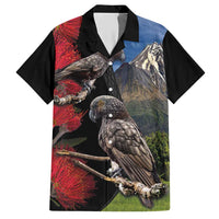 New Zealand Kea And Pohutukawa Hawaiian Shirt With The Mountain Landscape LT03 Black - Polynesian Pride