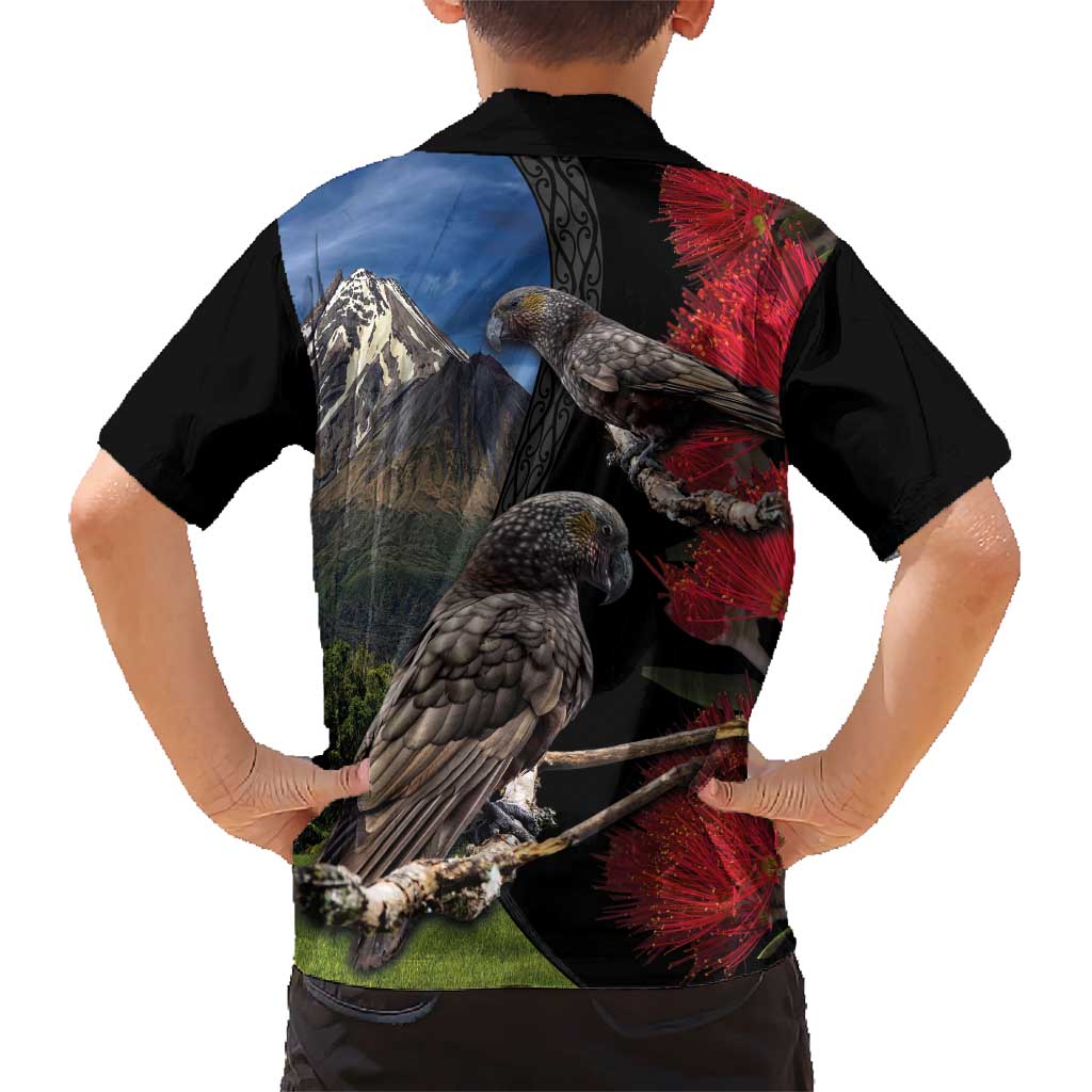 New Zealand Kea And Pohutukawa Kid Hawaiian Shirt With The Mountain Landscape LT03 - Polynesian Pride