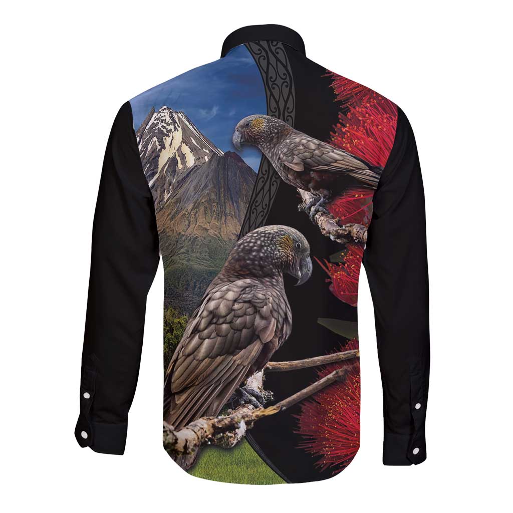 New Zealand Kea And Pohutukawa Long Sleeve Button Shirt With The Mountain Landscape LT03 - Polynesian Pride