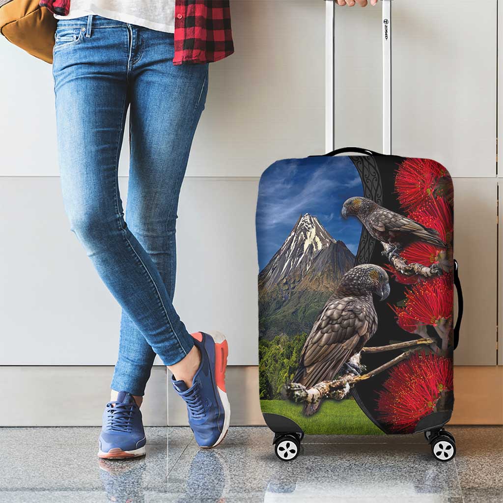 New Zealand Kea And Pohutukawa Luggage Cover With The Mountain Landscape LT03 - Polynesian Pride