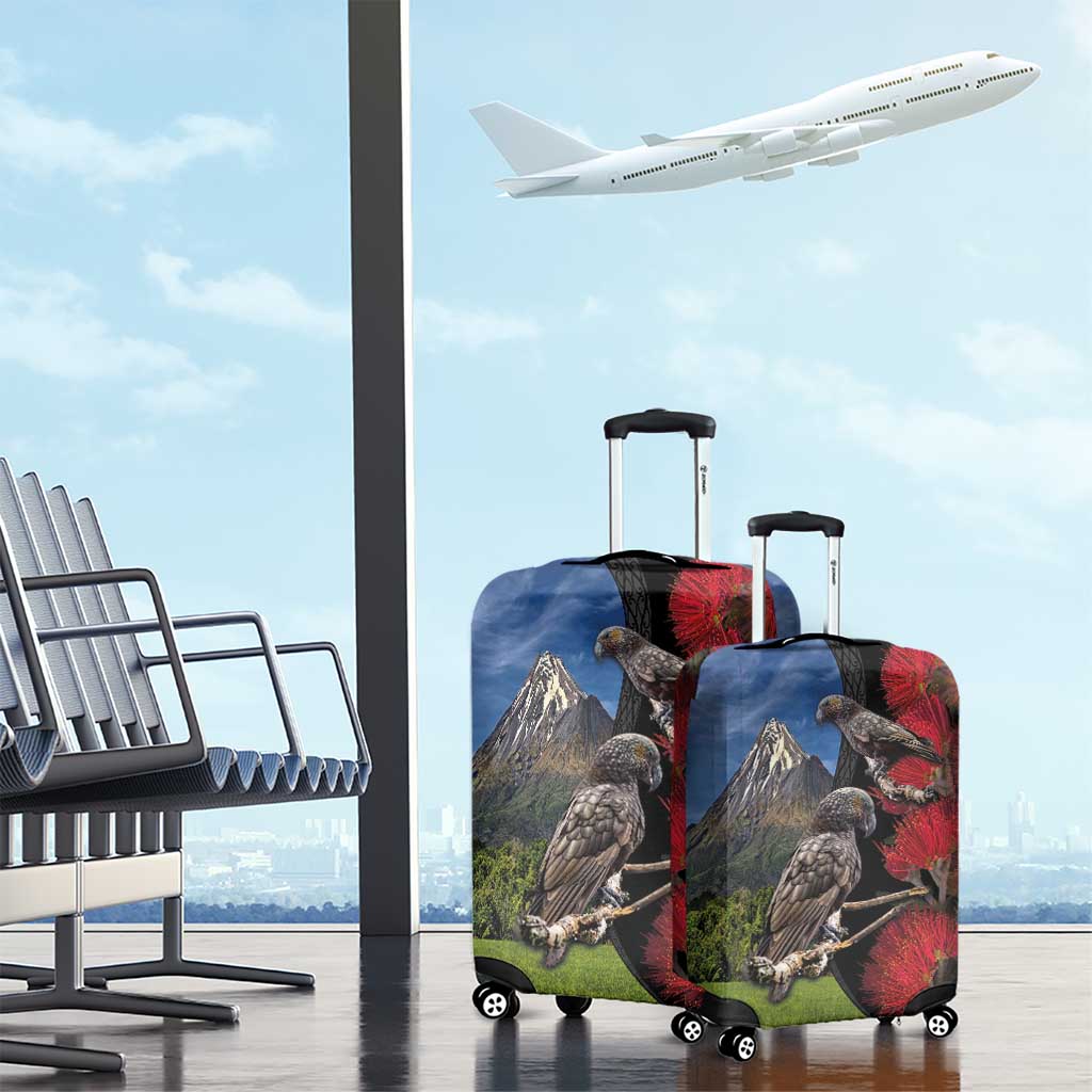 New Zealand Kea And Pohutukawa Luggage Cover With The Mountain Landscape LT03 - Polynesian Pride