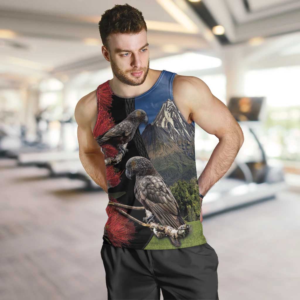 New Zealand Kea And Pohutukawa Men Tank Top With The Mountain Landscape