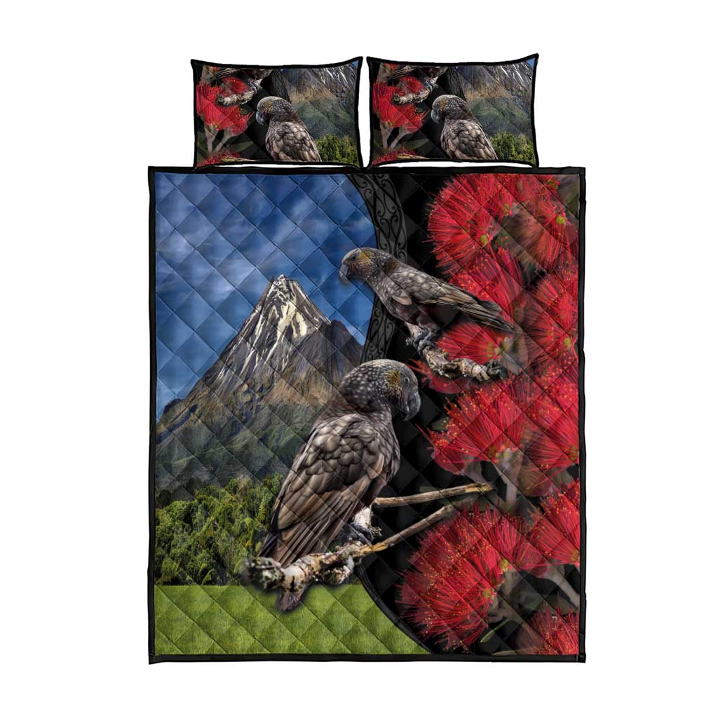 New Zealand Kea And Pohutukawa Quilt Bed Set With The Mountain Landscape