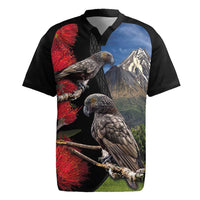 New Zealand Kea And Pohutukawa Rugby Jersey With The Mountain Landscape LT03 Black - Polynesian Pride
