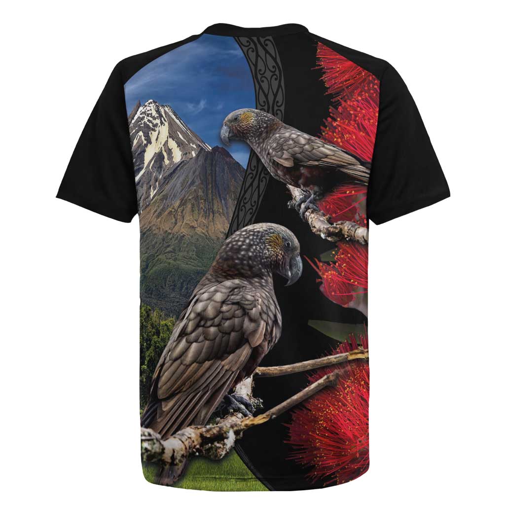 New Zealand Kea And Pohutukawa Rugby Jersey With The Mountain Landscape LT03 - Polynesian Pride