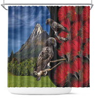 New Zealand Kea And Pohutukawa Shower Curtain With The Mountain Landscape LT03 Black - Polynesian Pride