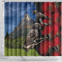 New Zealand Kea And Pohutukawa Shower Curtain With The Mountain Landscape LT03 - Polynesian Pride