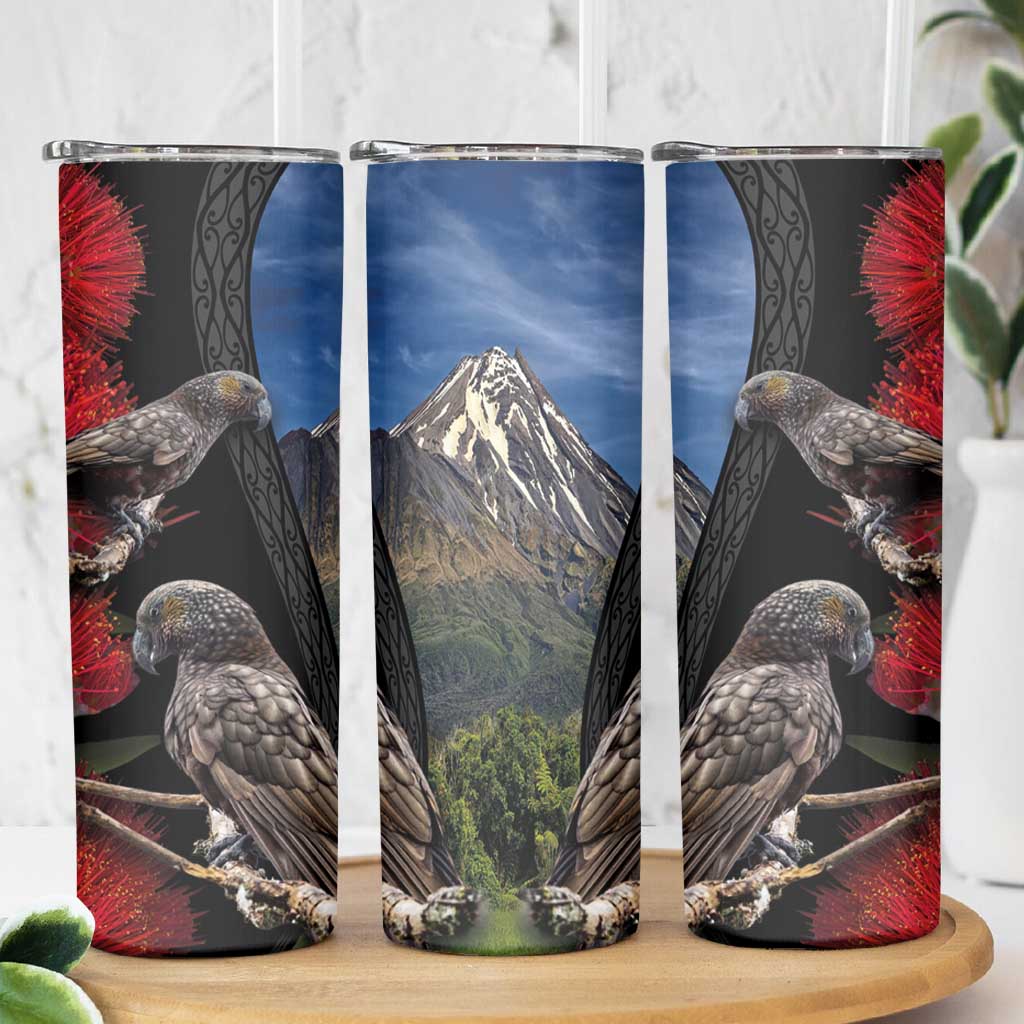 New Zealand Kea And Pohutukawa Skinny Tumbler With The Mountain Landscape