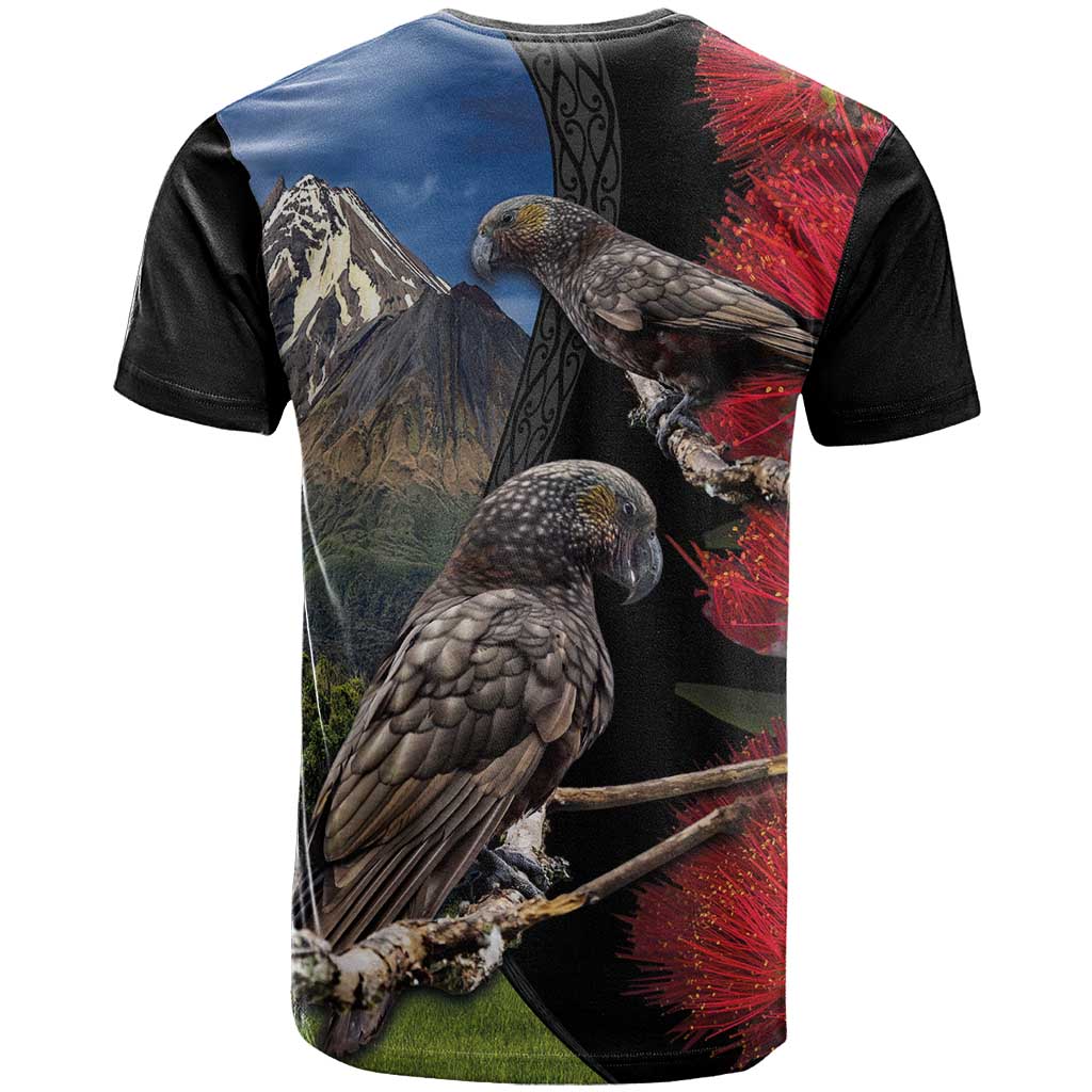 New Zealand Kea And Pohutukawa T Shirt With The Mountain Landscape LT03 - Polynesian Pride
