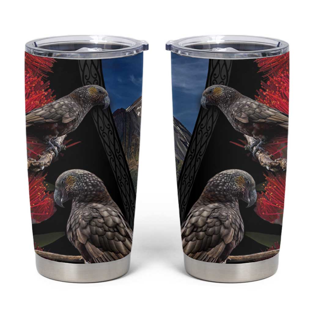 New Zealand Kea And Pohutukawa Tumbler Cup With The Mountain Landscape