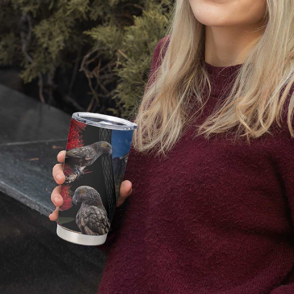 New Zealand Kea And Pohutukawa Tumbler Cup With The Mountain Landscape LT03 - Polynesian Pride