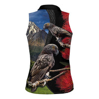 New Zealand Kea And Pohutukawa Women Sleeveless Polo Shirt With The Mountain Landscape LT03 - Polynesian Pride