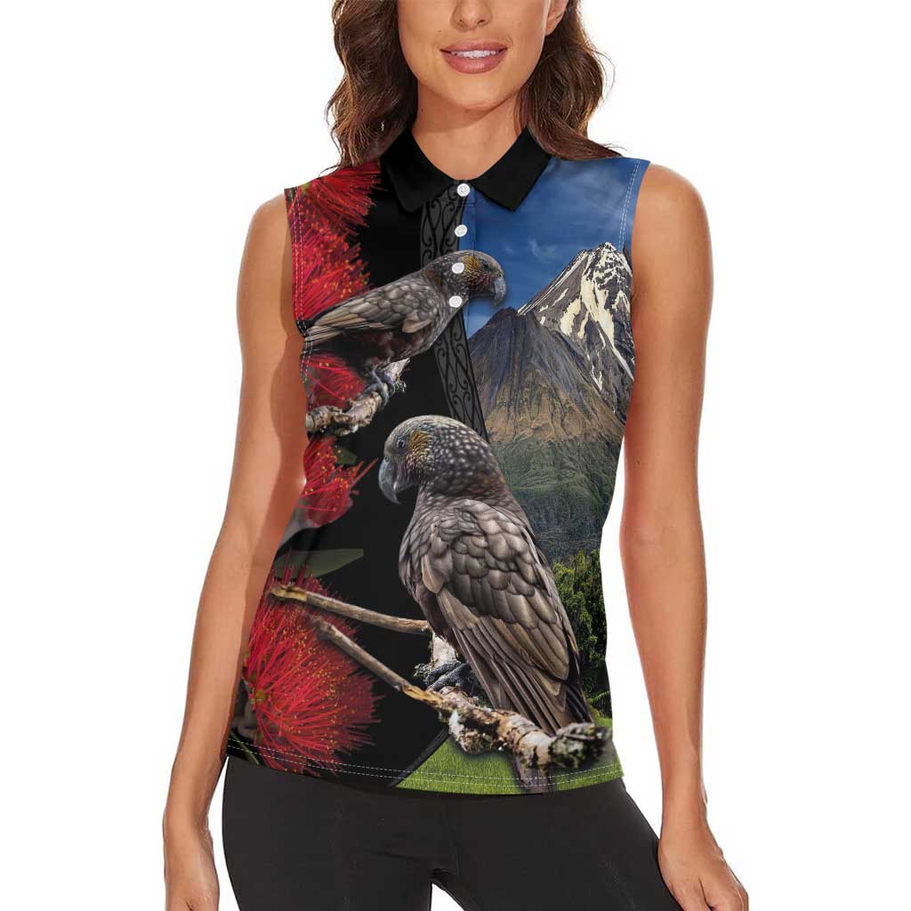 New Zealand Kea And Pohutukawa Women Sleeveless Polo Shirt With The Mountain Landscape LT03 - Polynesian Pride