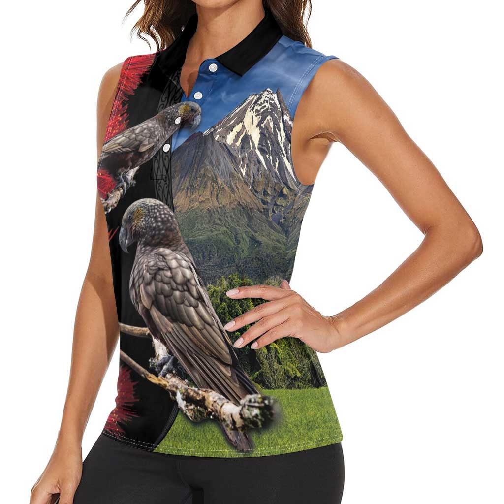 New Zealand Kea And Pohutukawa Women Sleeveless Polo Shirt With The Mountain Landscape LT03 - Polynesian Pride