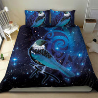 New Zealand Tui Bird Bedding Set The Pleiades Star Cluster and Koru Tribal Tattoo Galaxy Vibe