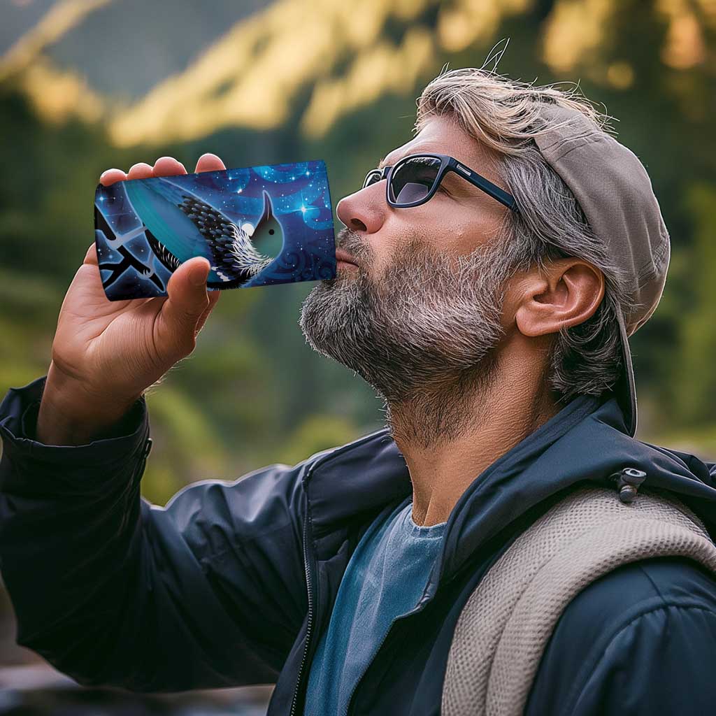 New Zealand Tui Bird 4 in 1 Can Cooler Tumbler The Pleiades Star Cluster and Koru Tribal Tattoo Galaxy Vibe