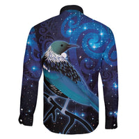 New Zealand Tui Bird Family Matching Puletasi and Hawaiian Shirt The Pleiades Star Cluster and Koru Tribal Tattoo Galaxy Vibe