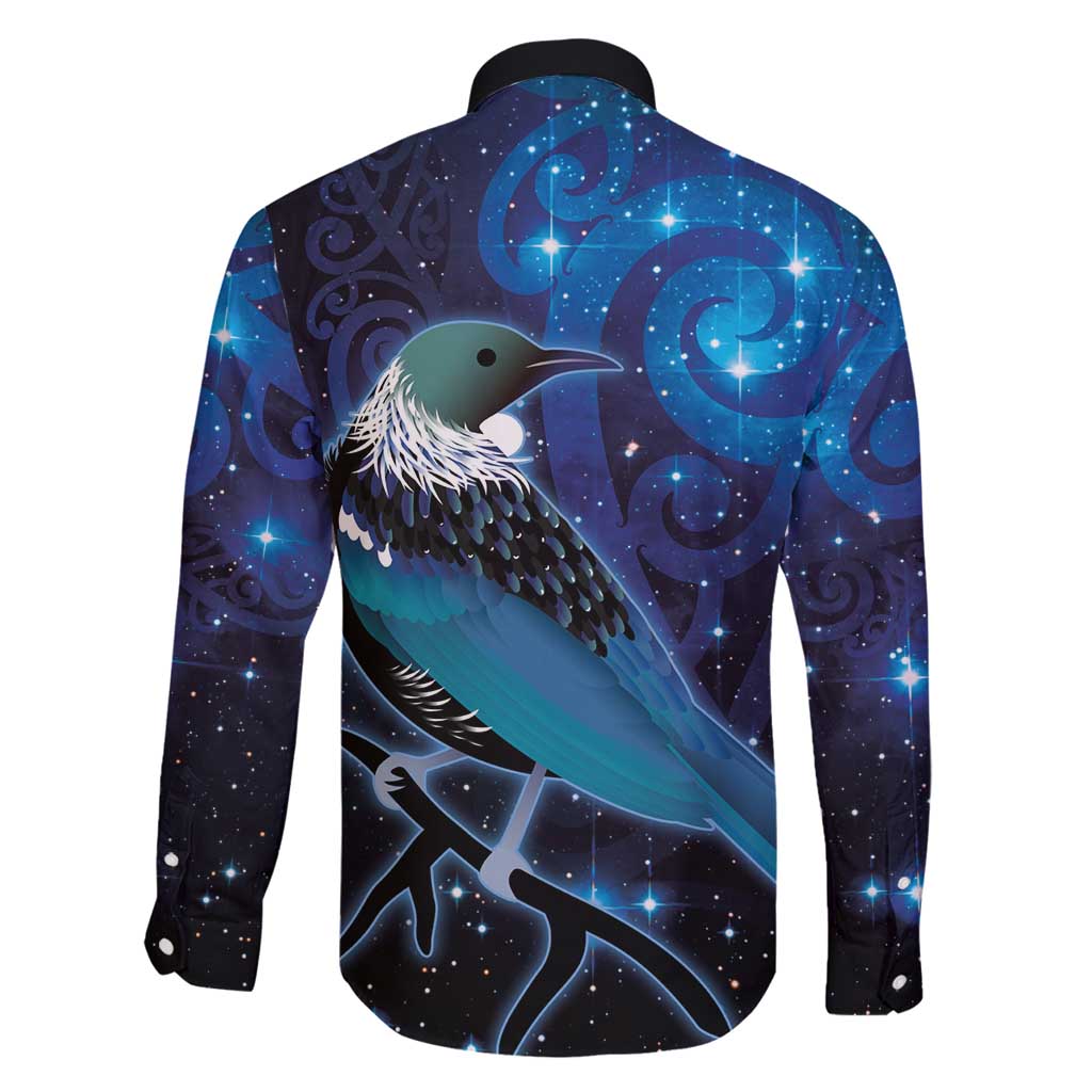 New Zealand Tui Bird Family Matching Summer Maxi Dress and Hawaiian Shirt The Pleiades Star Cluster and Koru Tribal Tattoo Galaxy Vibe