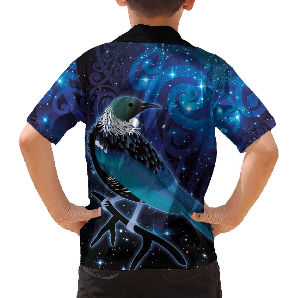 New Zealand Tui Bird Family Matching Tank Maxi Dress and Hawaiian Shirt The Pleiades Star Cluster and Koru Tribal Tattoo Galaxy Vibe