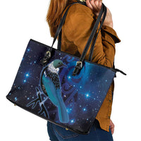 New Zealand Tui Bird Leather Tote Bag The Pleiades Star Cluster and Koru Tribal Tattoo Galaxy Vibe LT03 - Polynesian Pride