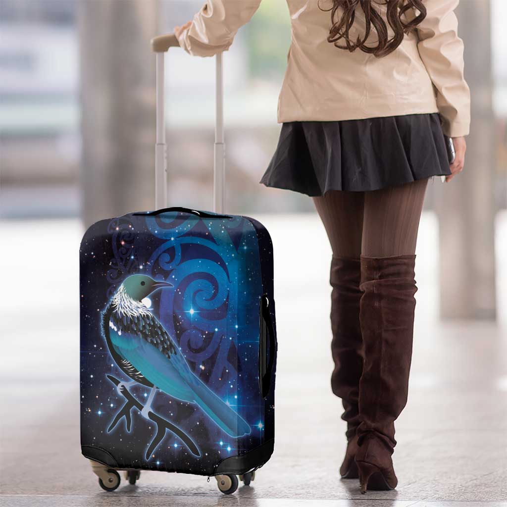 New Zealand Tui Bird Luggage Cover The Pleiades Star Cluster and Koru Tribal Tattoo Galaxy Vibe LT03 - Polynesian Pride