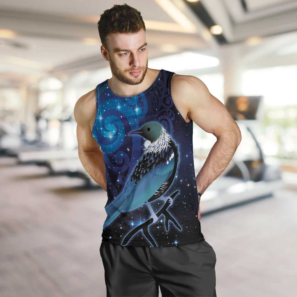 New Zealand Tui Bird Men Tank Top The Pleiades Star Cluster and Koru Tribal Tattoo Galaxy Vibe