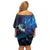 New Zealand Tui Bird Off Shoulder Short Dress The Pleiades Star Cluster and Koru Tribal Tattoo Galaxy Vibe