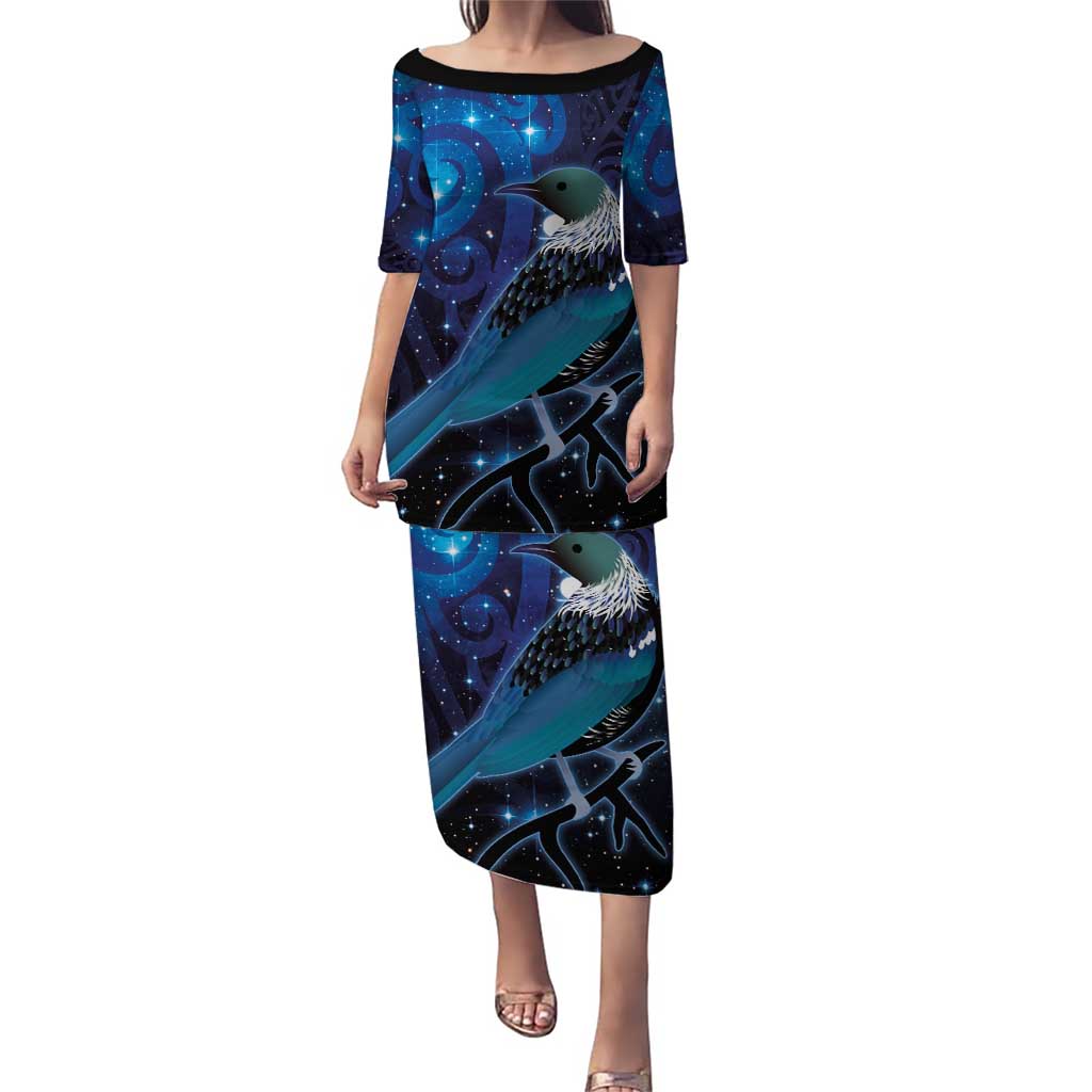 New Zealand Tui Bird Puletasi The Pleiades Star Cluster and Koru Tribal Tattoo Galaxy Vibe