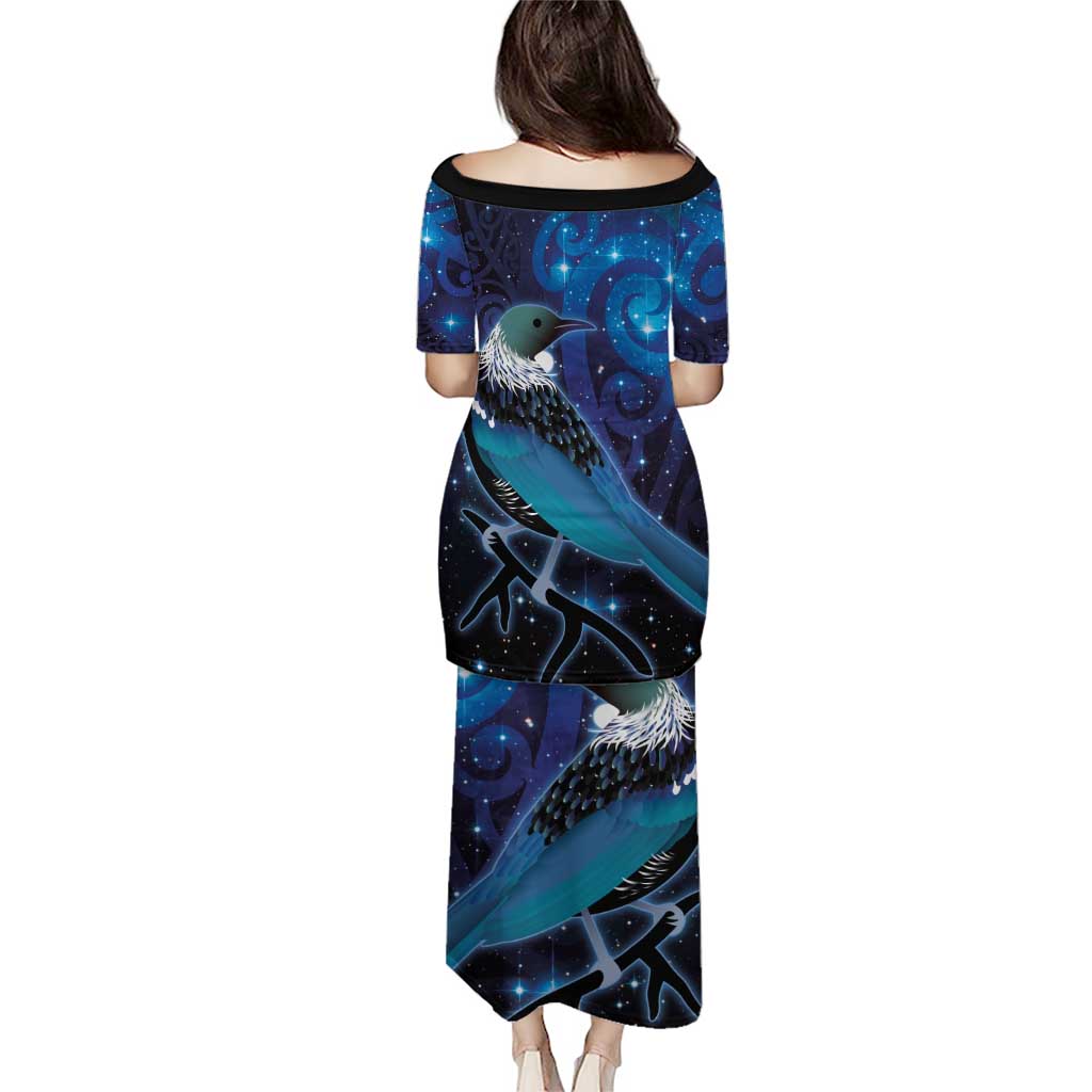 New Zealand Tui Bird Puletasi The Pleiades Star Cluster and Koru Tribal Tattoo Galaxy Vibe