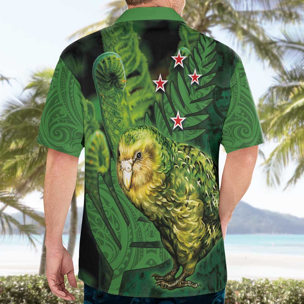 New Zealand Kkp Hawaiian Shirt Silver Fern with Close up of Green Fern Leaves and Maori Tattoo LT03 - Polynesian Pride