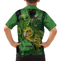 New Zealand Kkp Kid Hawaiian Shirt Silver Fern with Close up of Green Fern Leaves and Maori Tattoo LT03 - Polynesian Pride
