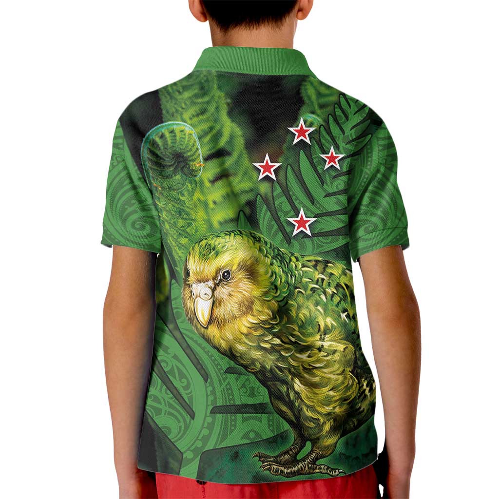 New Zealand Kkp Kid Polo Shirt Silver Fern with Close up of Green Fern Leaves and Maori Tattoo LT03 - Polynesian Pride