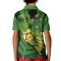 New Zealand Kkp Kid Polo Shirt Silver Fern with Close up of Green Fern Leaves and Maori Tattoo LT03 - Polynesian Pride